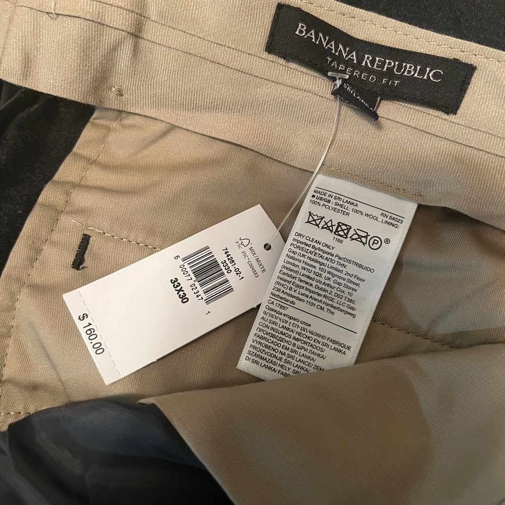 NWT Banana Republic Tapered Perfect Flannel Dress Pant, Charcoal Gray, 33x30 - Picture 6 of 6